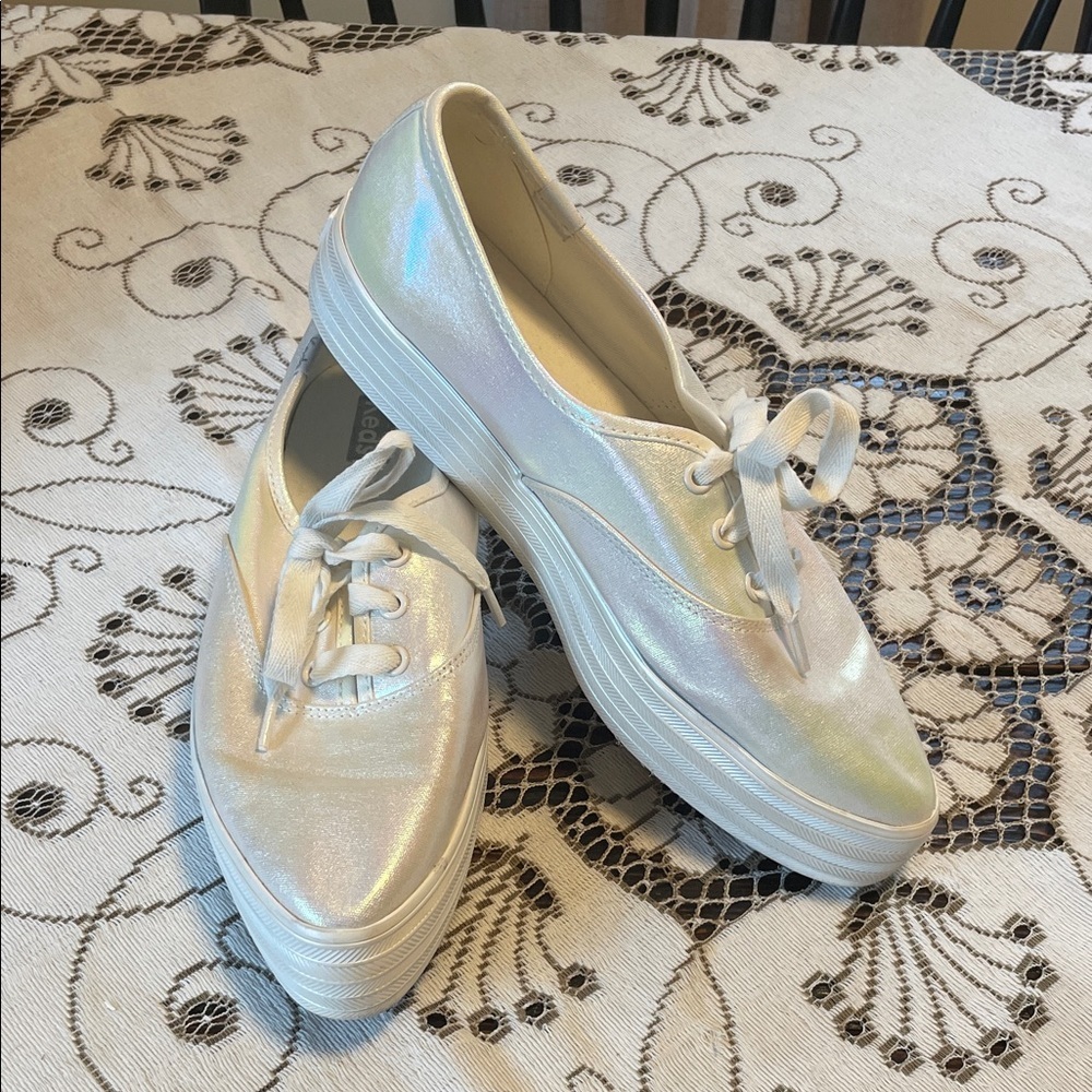 Keds Point Iridescent White Platform Lace-Up Sneakers